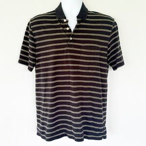 Merona men’s black and tan stripe print cotton polo shirt size small